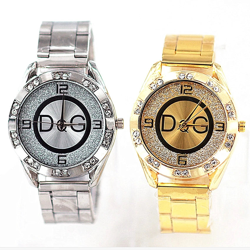 Fashion Luxury Watch DQG Crystal Quartz Female Watch Gold Silver Stainless Steel
