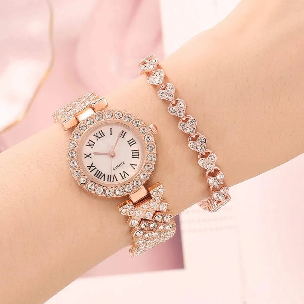 Luxury Rhinestone Watch Women Watch Fashion Watch and Bracelet Set Ladies Female Clock Montre Femme Relogio Zegarek Damski