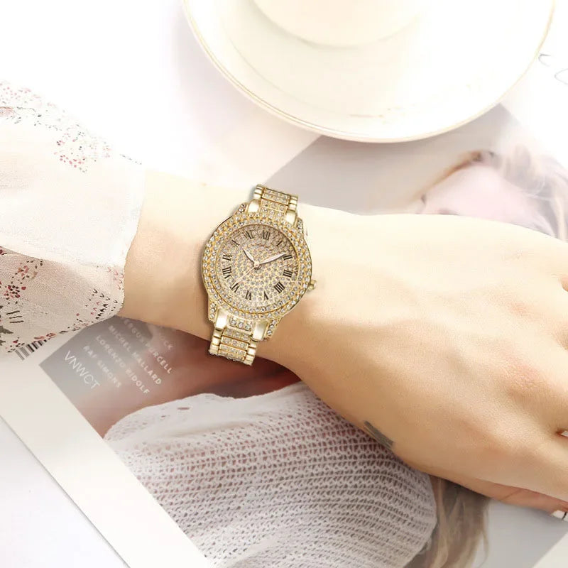 2pcs Luxury Women Diamond Watch with Matching Bracelet
