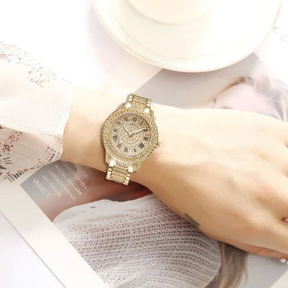 2pcs Luxury Women Diamond Watch with Matching Bracelet