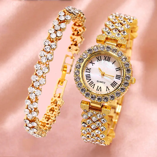 Luxury Rhinestone Watch Women Watch Fashion Watch and Bracelet Set Ladies Female Clock Montre Femme Relogio Zegarek Damski