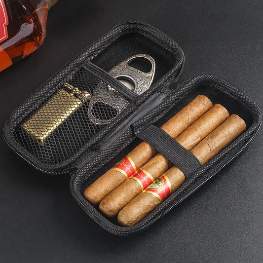 Cigar Box  Cutter Lighter Case Portable 6PCS Storage Smoking Accessories Travel